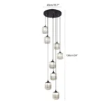 Dimensions for 8-light staircase chandelier: 15.7-inch width and 59-inch adjustable height