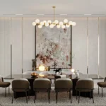 Extra long 16-light linear chandelier perfectly scaled for a grand kitchen island or 8-seat dining table.