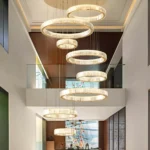 Modern Gold Crystal Chandelier perfect for vaulted ceilings and double-height foyers.