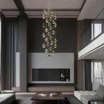Luxury entrance chandelier featuring staggered raindrop crystals
