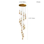 Size guide for 18-heads spiral chandelier with 59-inch hanging height and gold canopy details.
