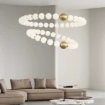 Luxury 2-Tier Gold Pearl Chandelier Over a Contemporary Sofa Setting