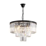 Modern Black Chandelier Centered Over a Contemporary Round Dining Table