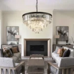 Large 7 Tier Black Crystal Chandelier for High Ceiling Entryway
