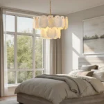 Soft ambient alabaster chandelier lighting for luxury master bedroom sanctuary design