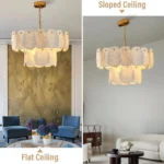Alabaster chandelier mounting options for flat and sloped ceilings with adjustable chain
