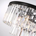 Close-up of High-Quality Crystal Fringe on a Black Tiered Chandelier