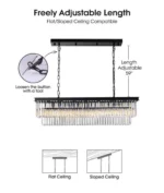 Black Linear Chandelier for Flat and Sloped Ceiling Installation
