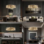 Versatile crystal chandelier styling ideas for kitchen island, living room, and foyer.
