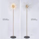 Comparison of Gold Dandelion Crystal Floor Lamp in On and Off States
