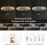 Dimmable Crystal Chandelier Showing Warm Neutral and Cool Light Options