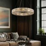 Modern Interior Decor Featuring a Large Drum Crystal Chandelier
