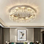Flush Mount Chandelier with Irregular Crystals in Modern Living Room