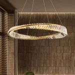 Gold LED Ring Chandelier with Irregular Wavy Crystal Design