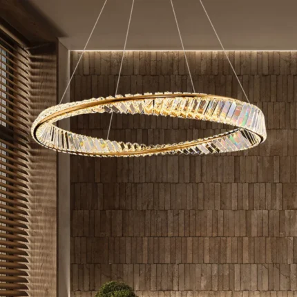 Gold LED Ring Chandelier with Irregular Wavy Crystal Design