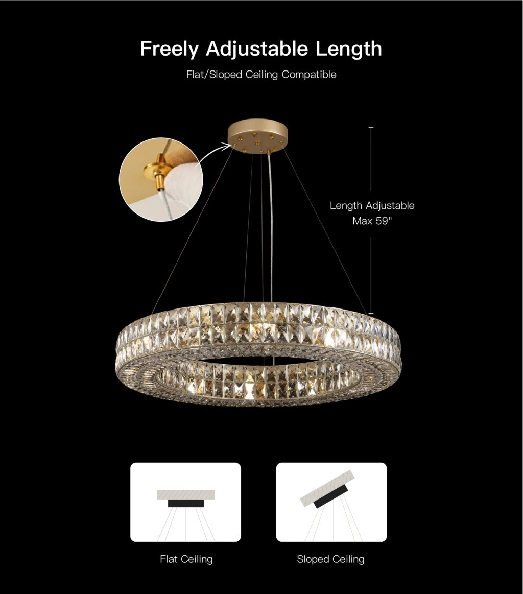 Large Crystal Chandelier Showing Flat and Sloped Ceiling Compatibility