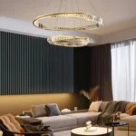 Gold LED Ring Chandelier in a Minimalist Living Space Setting