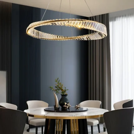 Round LED Ring Chandelier Displayed in Living and Dining Areas