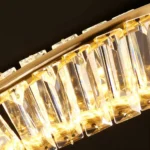 Close-up of LED Strips and K9 Crystals on a Gold Ring Chandelier