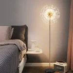 Champagne Gold Crystal Floor Lamp Providing Warm Ambient Lighting in a Bedroom