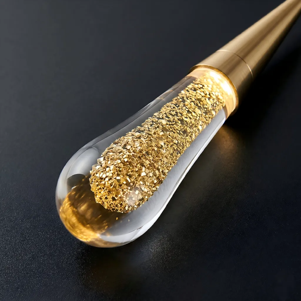 Close-up detail of the luxury glass pendant with gold leaf texture inside, showing high-end lighting craftsmanship.