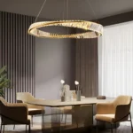Luxury Gold LED Ring Chandelier Enhancing a Modern Dining Room