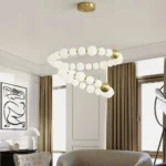 Luxury Pearl Ring Chandelier in Gold Finish for Upscale Living Room Decor