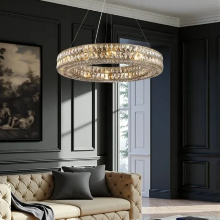 Luxury Round Crystal Chandelier Creating a Focal Point in a Living Area