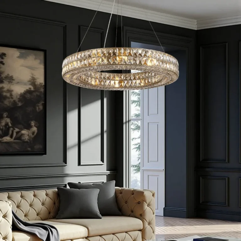 Luxury Round Crystal Chandelier Creating a Focal Point in a Living Area