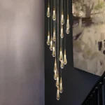 Extra long 16-light linear chandelier perfectly scaled for a large kitchen island or dining table