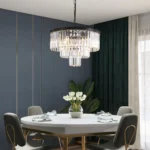 Modern Black Chandelier Providing Warm Ambient Light in a Master Bedroom