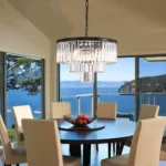 Luxury Modern Black Chandelier Enhancing a High-Ceiling Living Space