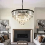 Modern Black Tiered Crystal Chandelier with Clear and Brown Crystals