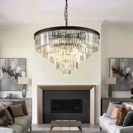 Modern Black Tiered Crystal Chandelier with Clear and Brown Crystals
