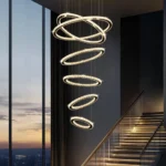Modern Chandelier for High Ceiling 5-Ring Stunning Crystal