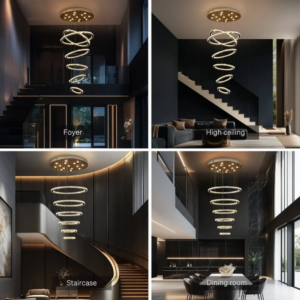Modern Crystal Chandelier Scenarios: Foyer, Living and Dining