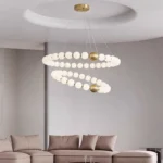 Modern Gold Chandelier with 2-Tier Halo Rings in a Minimalist Room