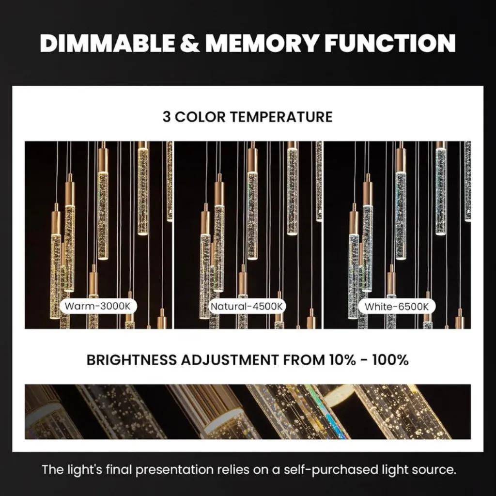 Modern Staircase Chandelier Tri-color Dimmable Functionality