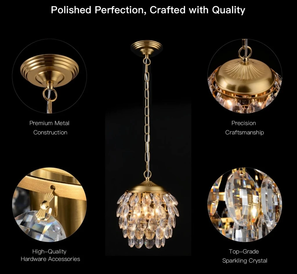 Infographic highlighting premium metal construction, precision craftsmanship, and top-grade crystals
