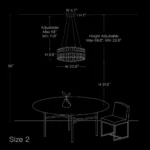 Size 2 crystal chandelier specifications showing 23.6-inch width and adjustable hanging height.