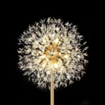 Close-up of Sparkling Sputnik Dandelion Crystal Branches on a Gold Standing Lamp