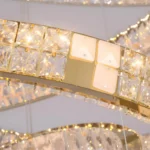 Close-up of Square Cube Crystals and Gold Finish on Modern Chandeliers for Foyer