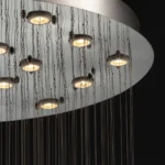 Mirror-finished stainless steel ceiling canopy with GU10 bulb sockets and pre-wired suspension cables.