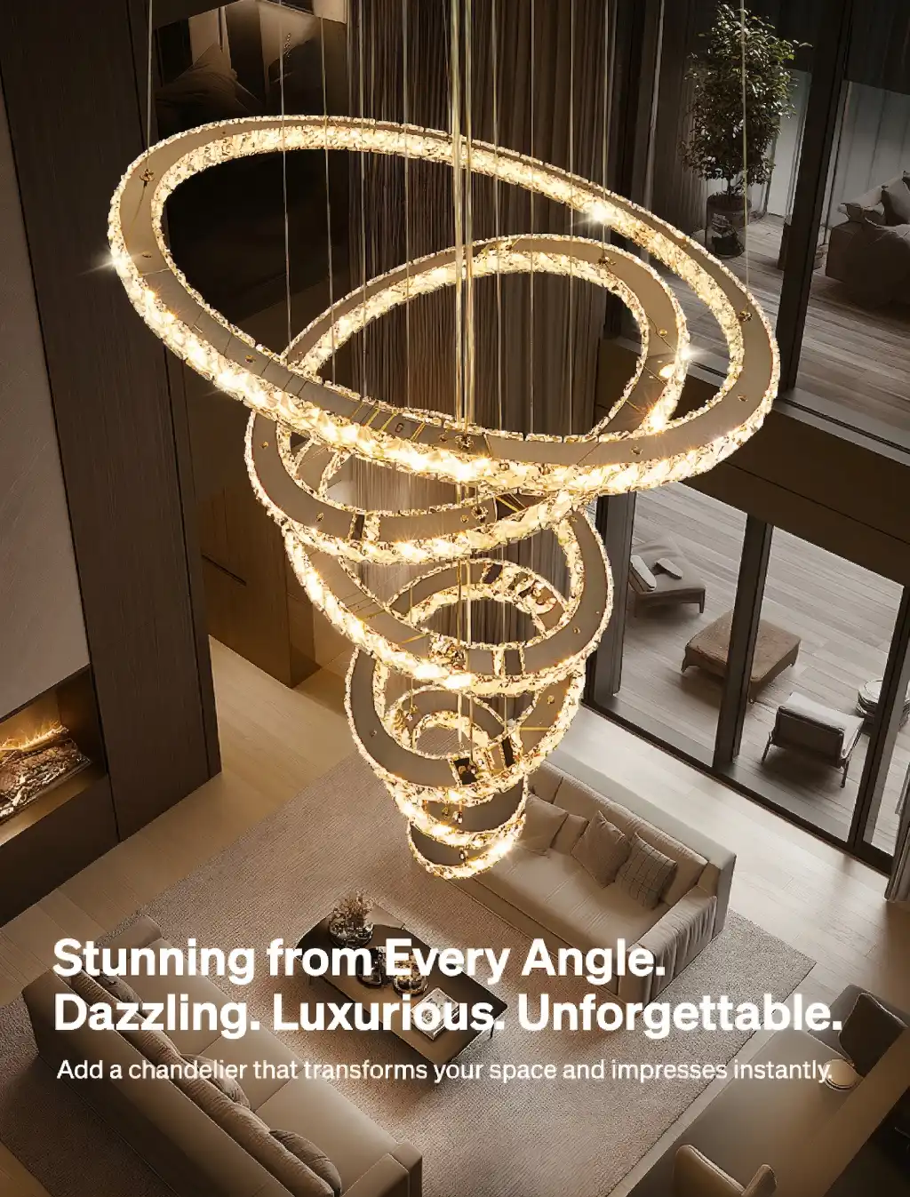 Stunning Spiral Perspective of Modern Crystal Chandelier