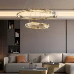 Two-Ring LED Crystal Chandelier in Gold Finish for Luxury Interiors
