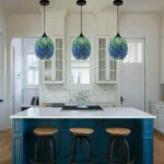 Unique Pendant Lights for Kitchen Island 3-Pack over Blue Island