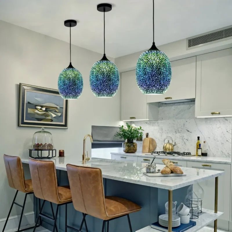Unique Pendant Lights for Kitchen Island in Modern White Kitchen