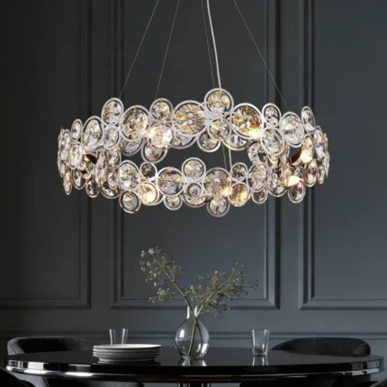 Vintage Crystal Chandelier with Round Chrome Finish for Dining Room