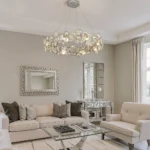 Vintage Crystal Chandelier Installed in Luxury Modern Living Room