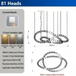 Beaded chandelier necklace K9 crystal stainless steel 81 heads infinity design